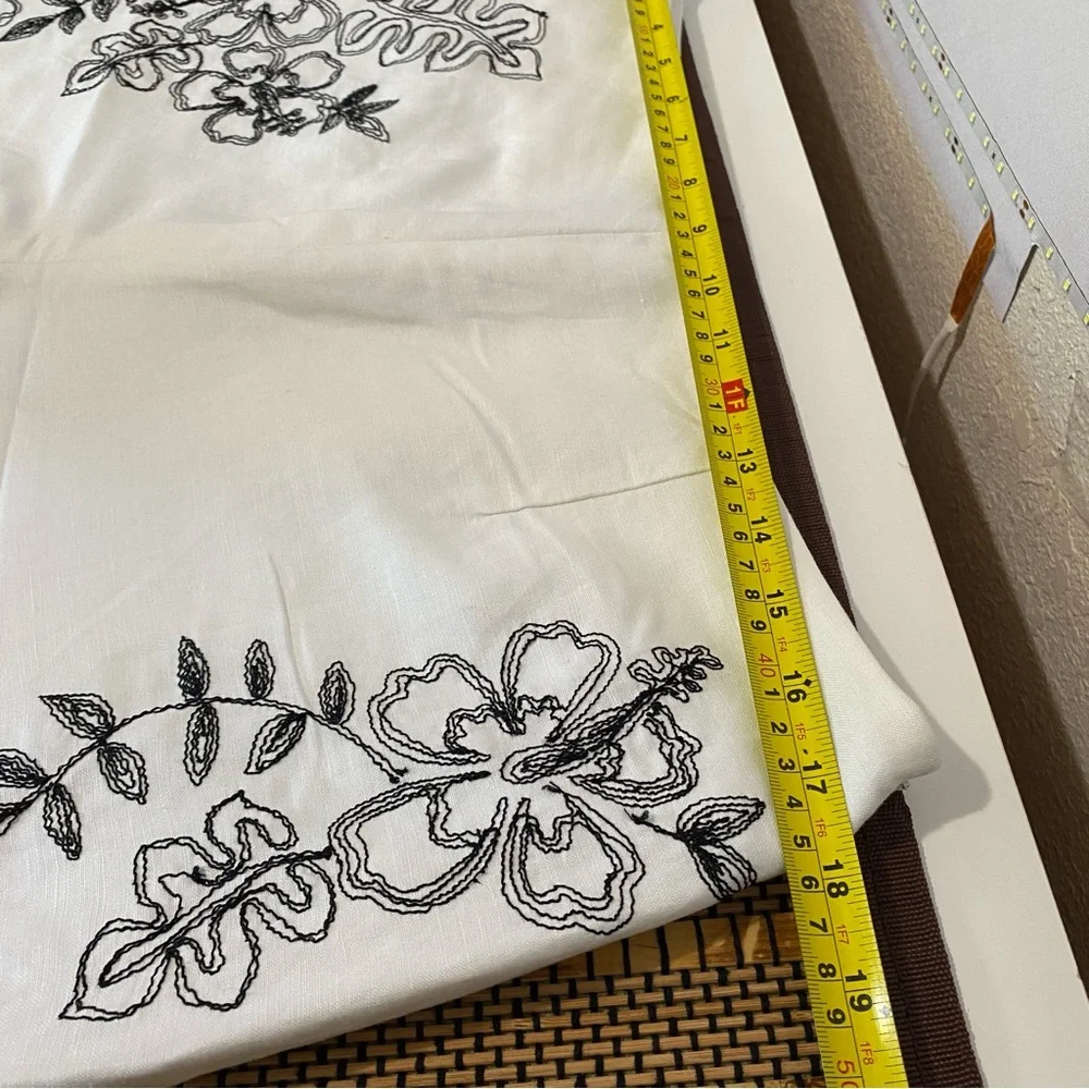 Alexandra Bartlett Women's Linen-Blend Pant Size 14 White Floral‎ Embroidered